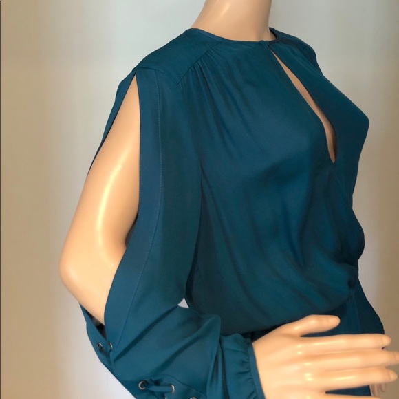 Haute Hippie Long-Sleeve Keyhole Dress Blue Coral - Picture 7 of 8